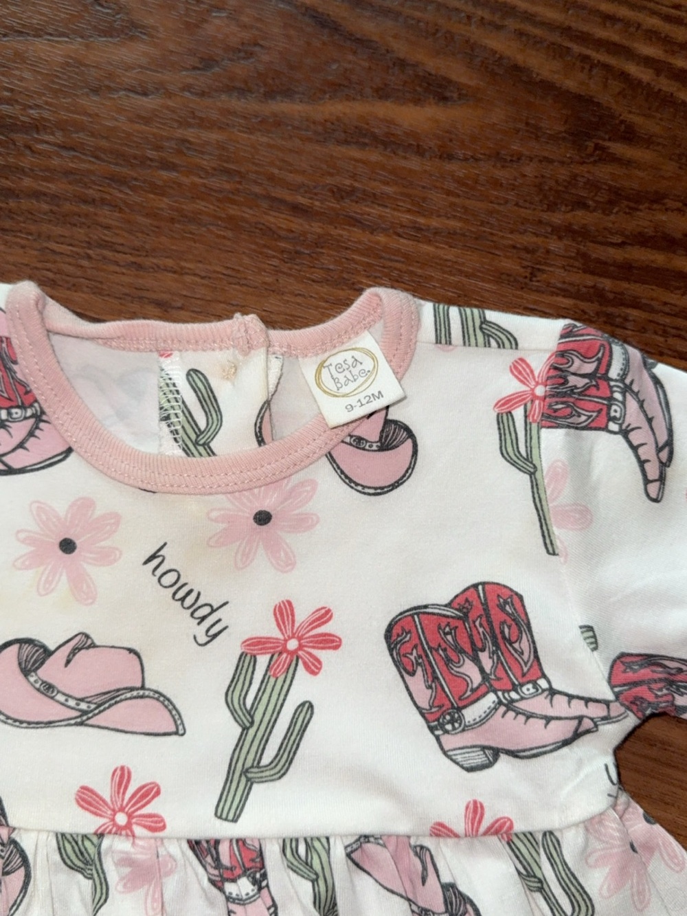 Tesa Babe Country Cowgirl Bamboo Dress Pink Western Ruffle Size 9 to 12 Months - Picture 6 of 8